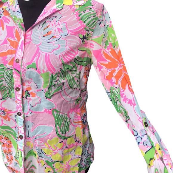 Lilly Pulitzer Vivid Color Button Down Blouse size Small Petite - Picture 3 of 12